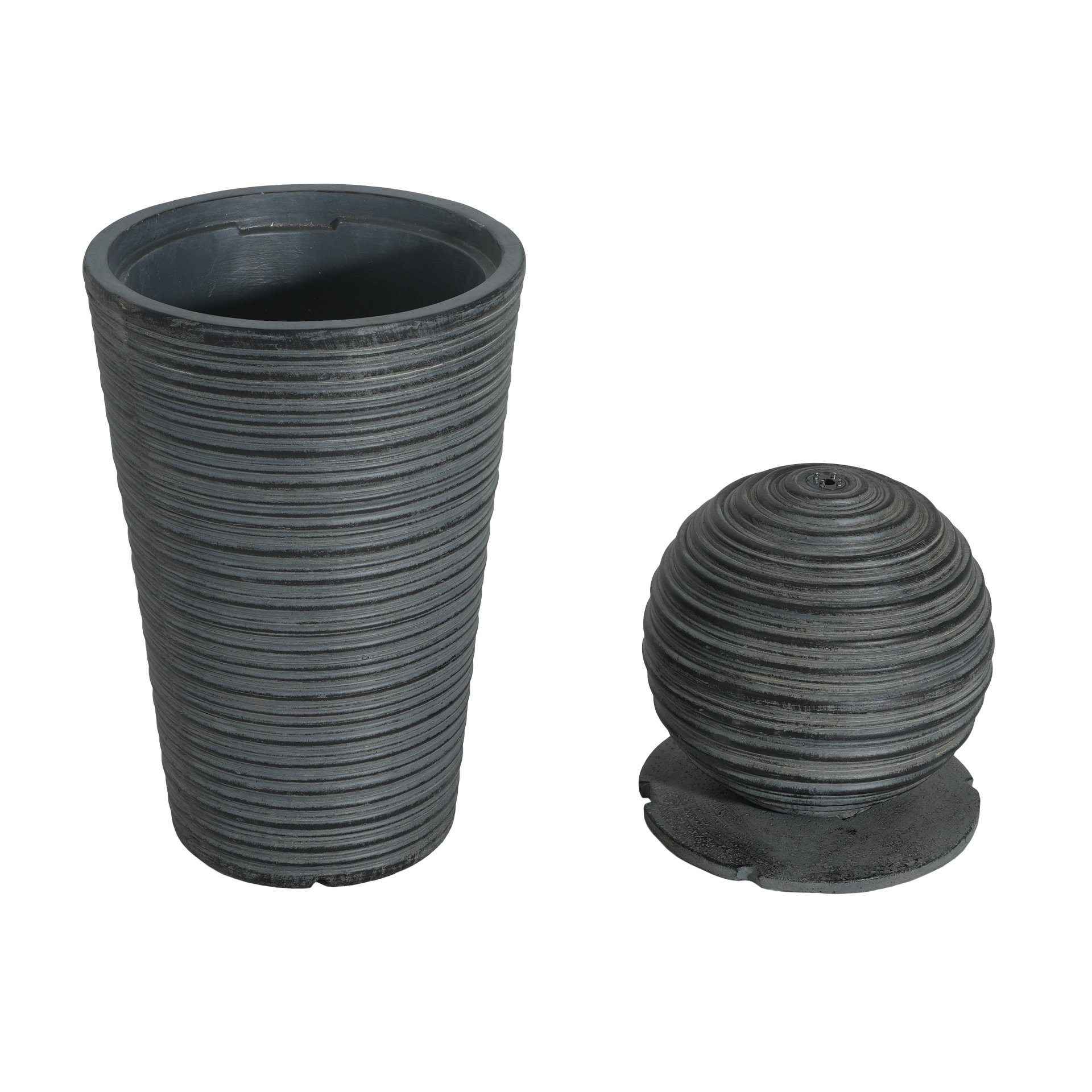 31.5" Tall Striped Column Fountain With LED Light Design For Outdoor Spaces - Gray - Image 7