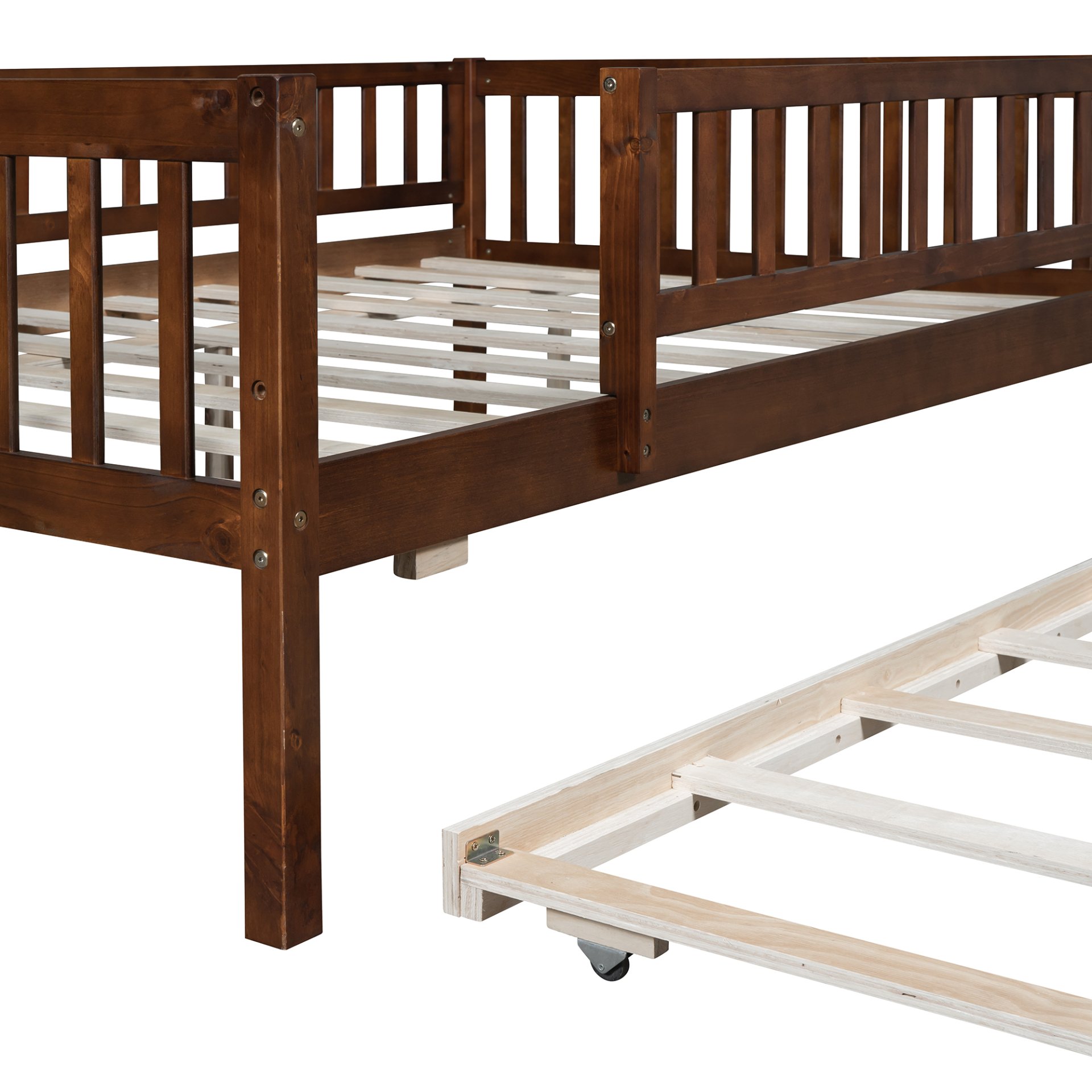 Full Size Daybed With Trundle And Fence Guardrails - Walnut - Image 10