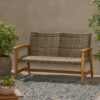 Outdoor Rattan Loveseat With Wooden Legs - Brown - Image 2
