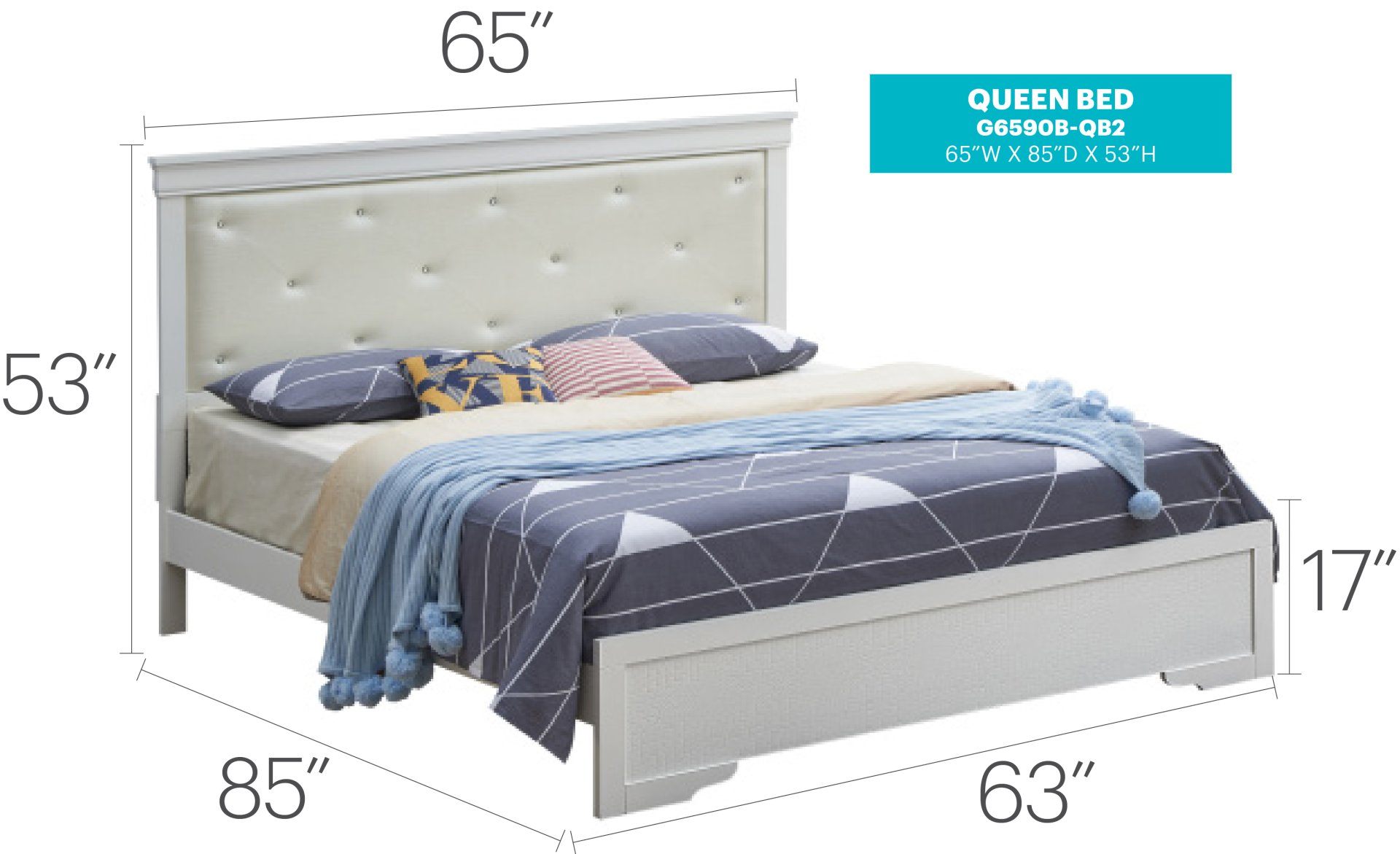 Queen Bed Elegant Transitional - Champagne - Image 6