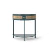 Boho Rattan Semi Circle End Table With Sliding Rattan Door, Elegant Entryway Console With Storage And Bottom Shelf - Antique Green - Image 15