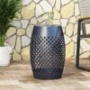 Transitional Roswell - Side Table With Tile Mosaic Top And Lace Cut Design - Dark Blue - Image 2