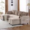 Sectional Sofa Pull Out Sofa Bed Versatile Sofa Sleeper With Large Storage Space, Two USB Ports And Two Cup Holders For Living Room - Brown - Image 14
