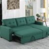 Upholstered Pull Out Sectional Sofa With Chaise - Green - Image 11