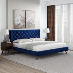 Dillon - Velvet Platform Bed King Size - Blue