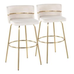Cinch - Glam / Art Deco Fixed Height Barstool With Swivel With Round Footrest (Set of 2) - Gold / Cream