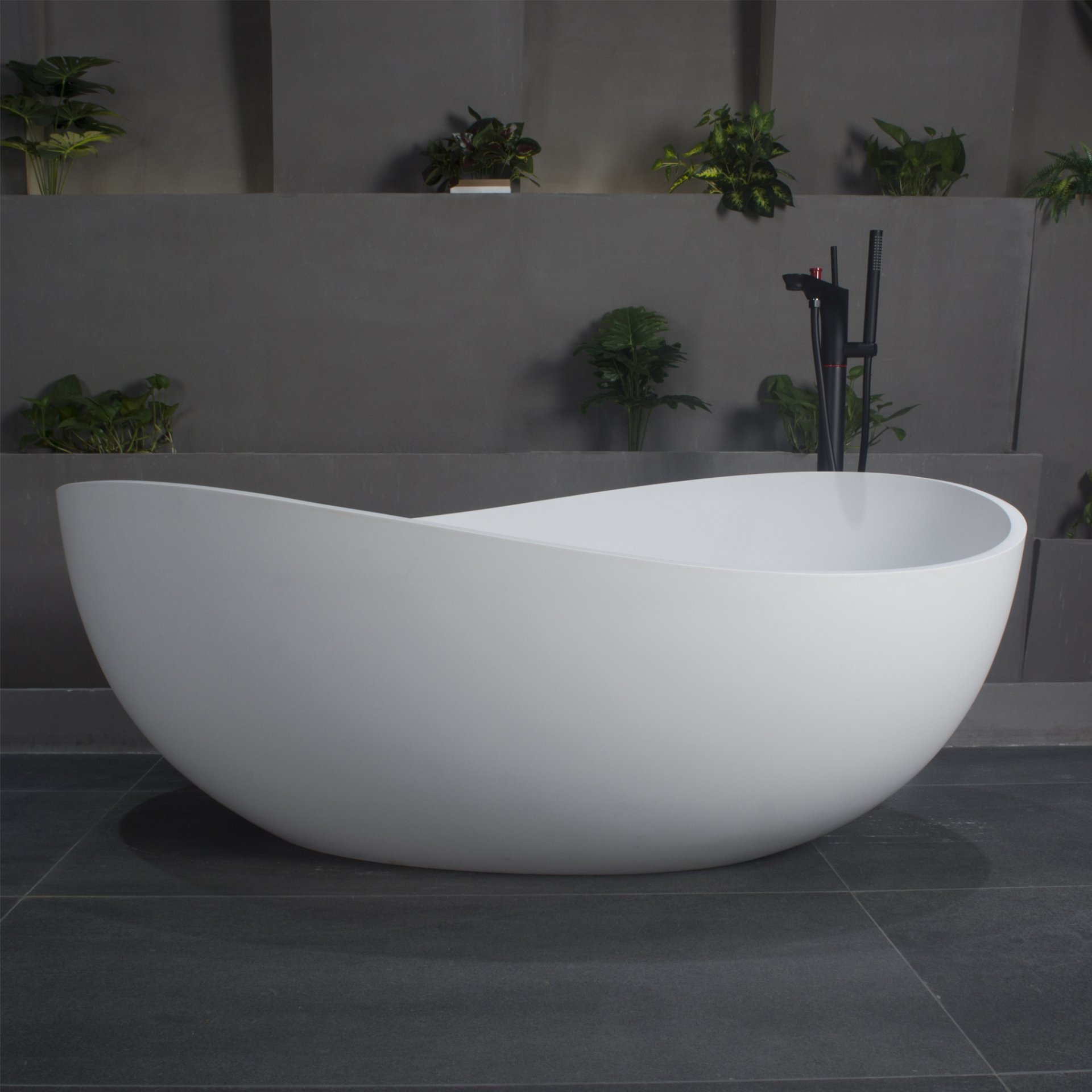 63" x 37.4" x 23.6" Freestanding Solid Surface Soaking Bathtub For Bathroom - Matte White - Image 2