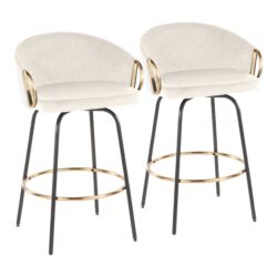 Claire - Contemporary / Glam Fixed Height Counter Stool With Swivel With Accents (Set of 2) - Cream