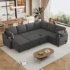 Sectional Sofa Versatile Sofa Bed Sofa Sleeper U - Shaped Sofa With Ample Storage Space, 2 Cup Holders And Charging Ports For Living Room - Beige Gray - Image 3