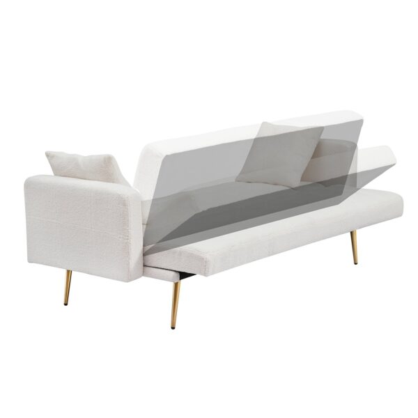 Teddy Fleece Sofa Bed With Luxurious Throw Pillows Fabric - Beige