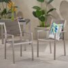 Dreamlan - Outdoor Aluminum Dining Chair With Faux Wood Seat (Set of 2) - Gray / Silver - Image 8