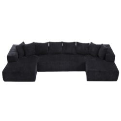 Modular U Shaped Sectional Sofa, 4 Seater Chaise Lounge With Reversible Design - Black