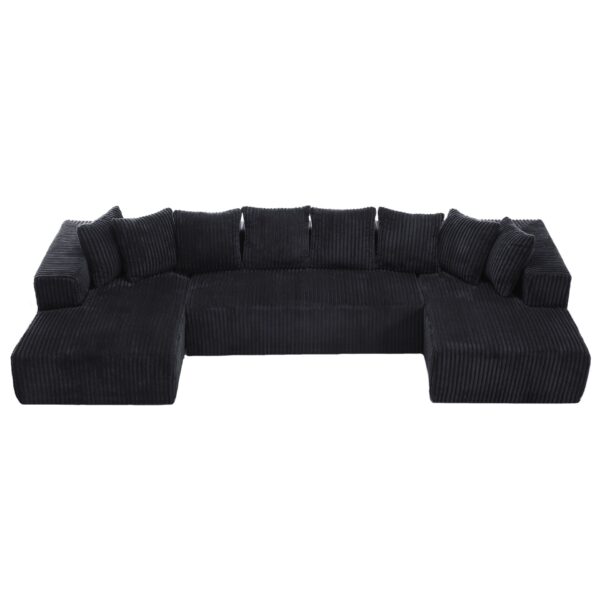 Modular U Shaped Sectional Sofa, 4 Seater Chaise Lounge With Reversible Design - Black