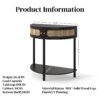 Boho Rattan Semi Circle End Table With Sliding Door, Elegant Wood Accent Table With Storage And Bottom Shelf - Black - Image 3