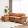 Modern Deep 3 Seat Sofa Couch With Ottoman, Polyester Sofa Sleeper Comfy Upholstered Furniture For Living Room - Orange - Image 5