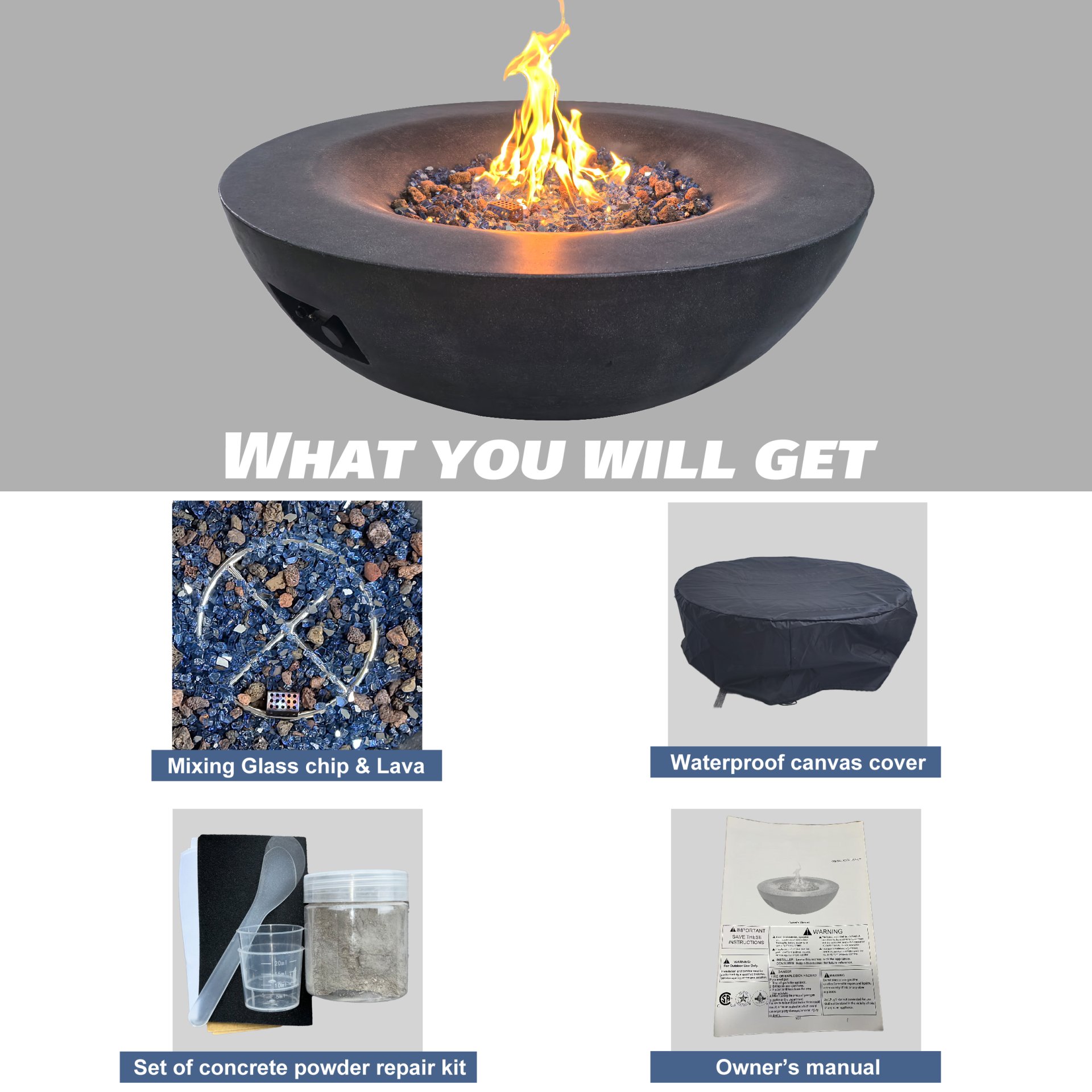 42 " Outdoor Concrete Propane Gas Fire Pit Bowl - Dark Gray - Image 6