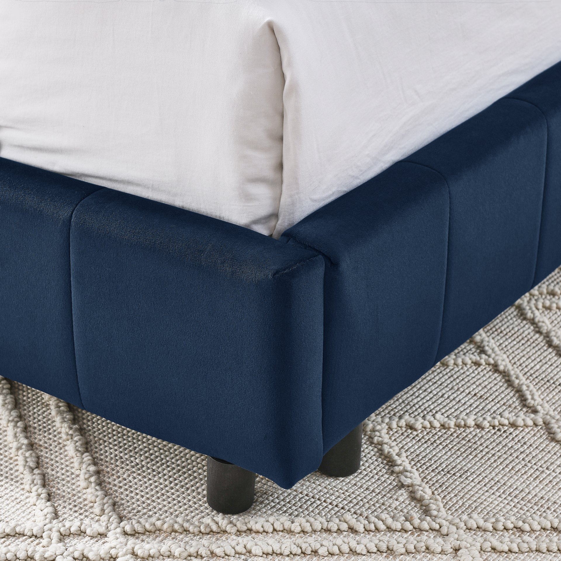 Mid Century Velvet Full Size Upholstered Tufted Bed Frame With Comfortable Backrest And Armrests - Dark Blue - Image 8