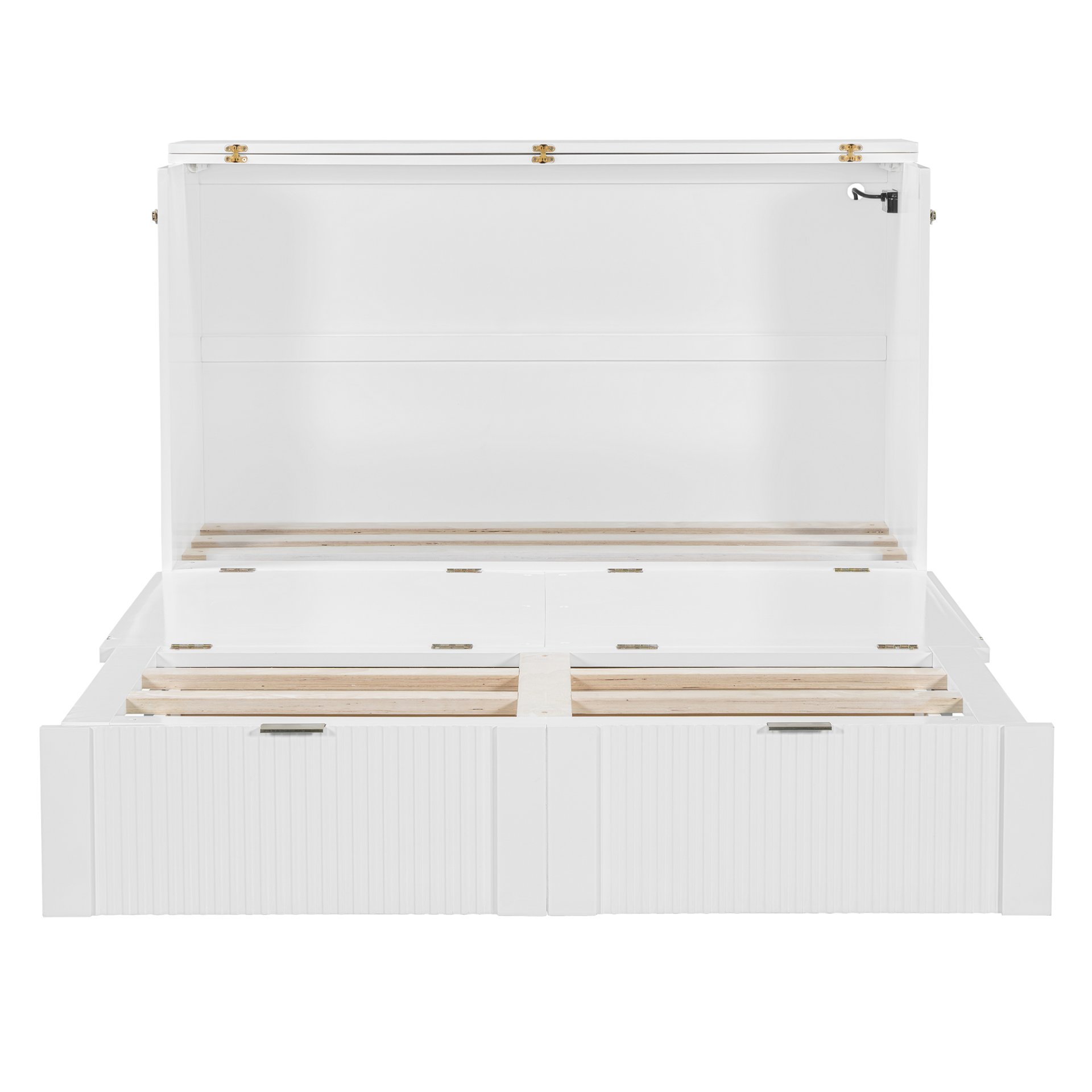 Full Size Murphy Bed With Drawer And A Set Of Sockets & USB Ports, Pulley Structure Design - White - Image 15