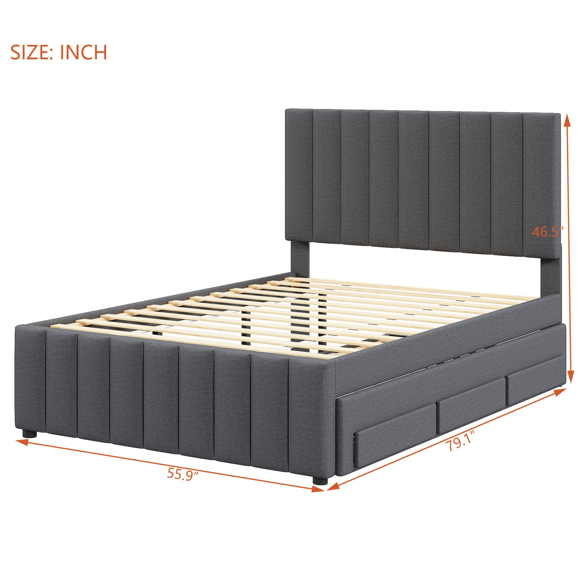 Full Size Upholstered Platform Bed With Twin Size Trundle And 3 Drawers - Gray - Image 7