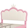 Full Size Upholstered Princess Bed & Crown Headboard, Full Size Platform Bed With Headboard And Footboard - White / Pink - Image 6
