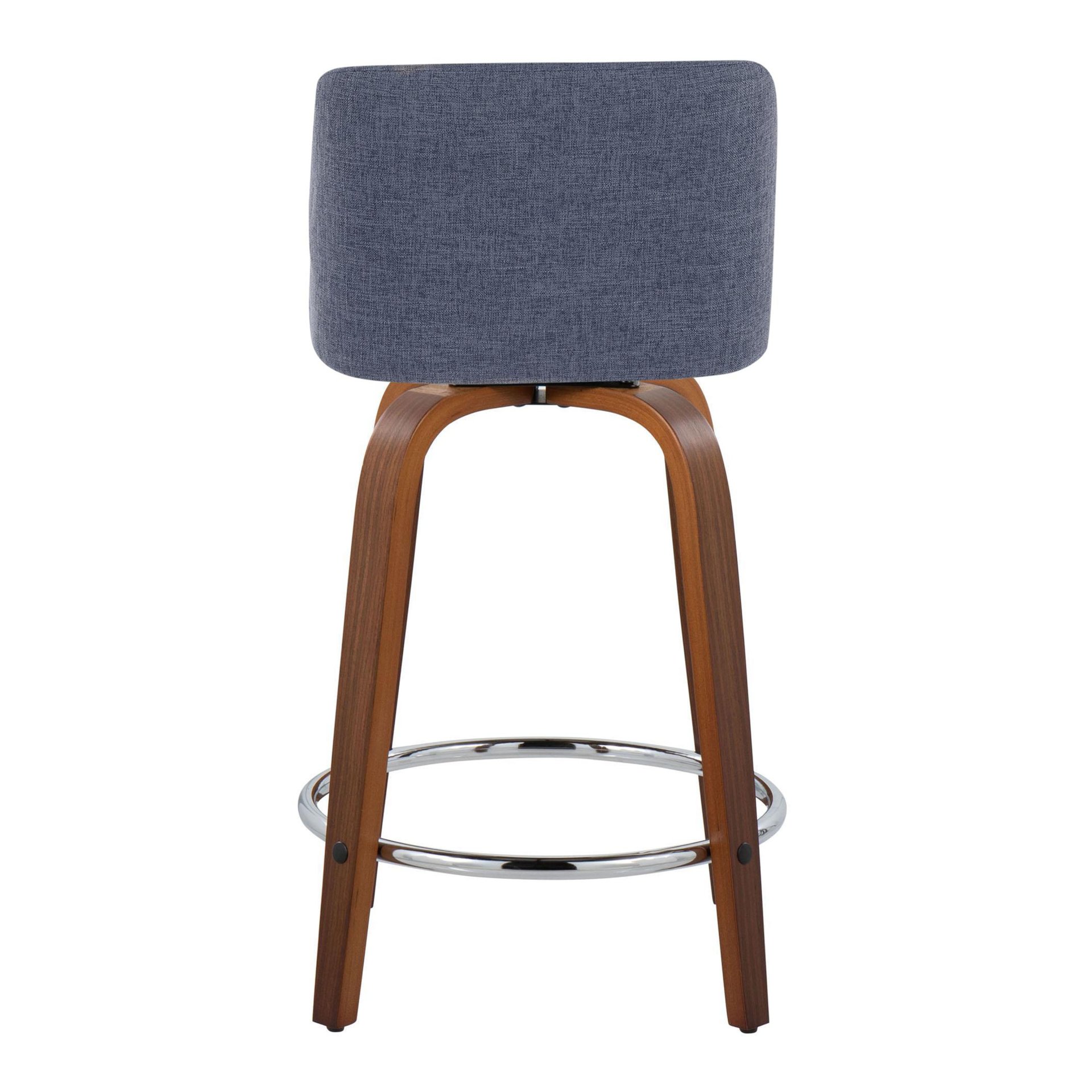 Toriano - Mid-Century Modern Fixed Height Counter Stool With Swivel With Round Footrest (Set of 2) - Walnut / Blue - Image 5