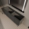Minimalist Freestanding Bathroom Vanity Cabinet With Soft Close Doors - Dark Oak - Image 9