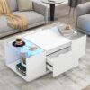 LED Coffee Table, Modern Center Table, Coffee Table With Open Storage Compartment And 2 Hidden Drawers For Living Room - White - Image 3