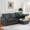 Sectional Sofa Bed L Shaped Sofa Couch Bed With USB Port, Reversible Sofa Couch Sleeper With Pull Out Bed, Chaise With Storage, Pull Out Couch For Living Room - Gray - Image 4