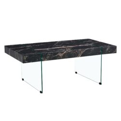 Modern Marble Patterned Coffee Table With Tempered Glass Legs Versatile Use - Black / Transparent
