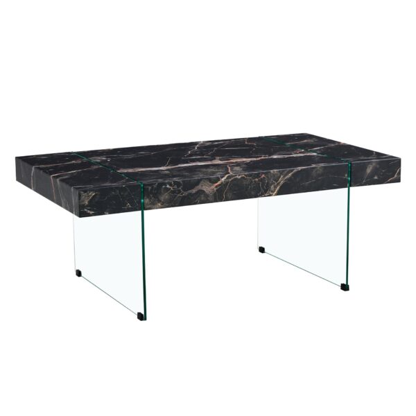 Modern Marble Patterned Coffee Table With Tempered Glass Legs Versatile Use - Black / Transparent