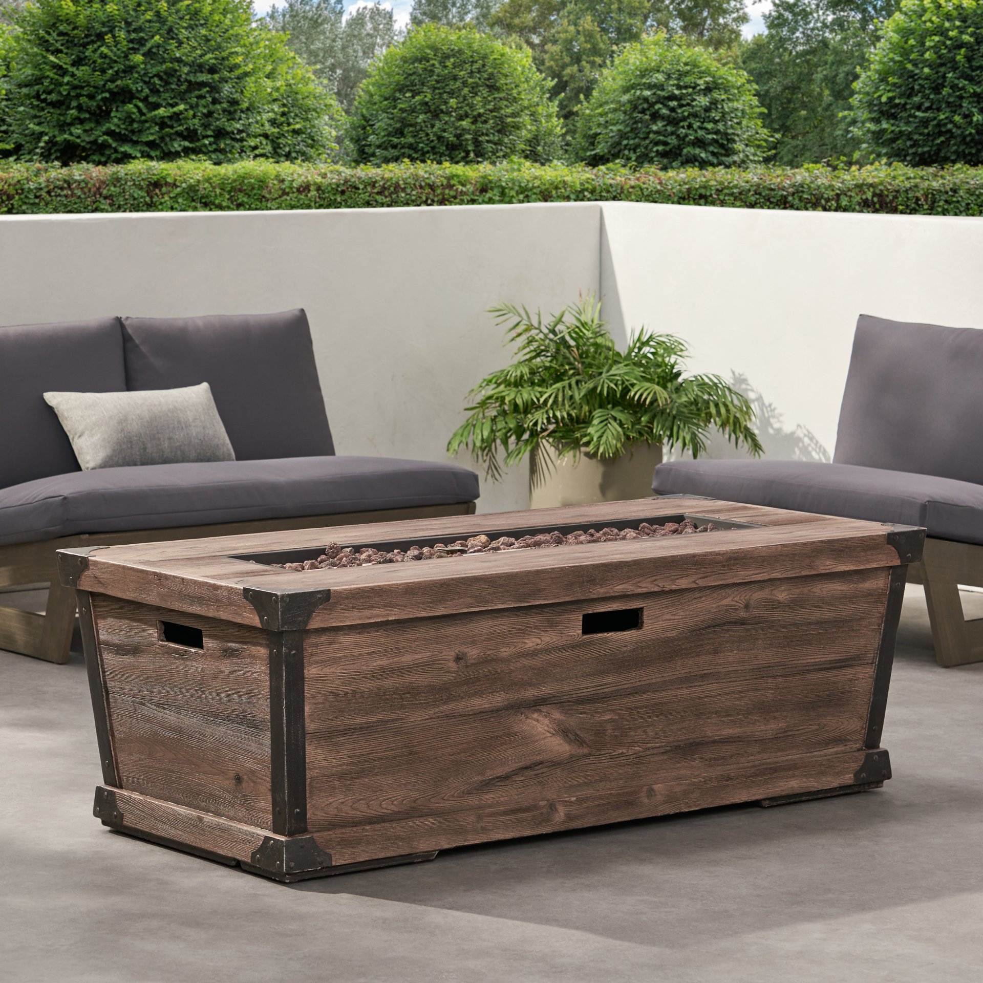 Outdoor Patio Rectangle Gas Burning Fire Pit 50, 000 Btu, Wood Pattern - Brown - Image 9