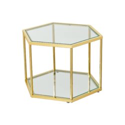 Modern Stainless Steel Coffee Table With Double Layer Tempered Glass And Polygonal Design - Gold