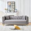 3 And 2 Seater Deep Seat Sofa With Button Nailhead, Square Arm Couches, Furniture For Living Room - Gray - Image 7