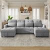 Oversized U - Shaped Sofa Versatile Sectional Sofa Pull Out Sofa Bed With Double Storage Chaise Lounges And 2 USB Ports For Living Room - Gray - Image 9