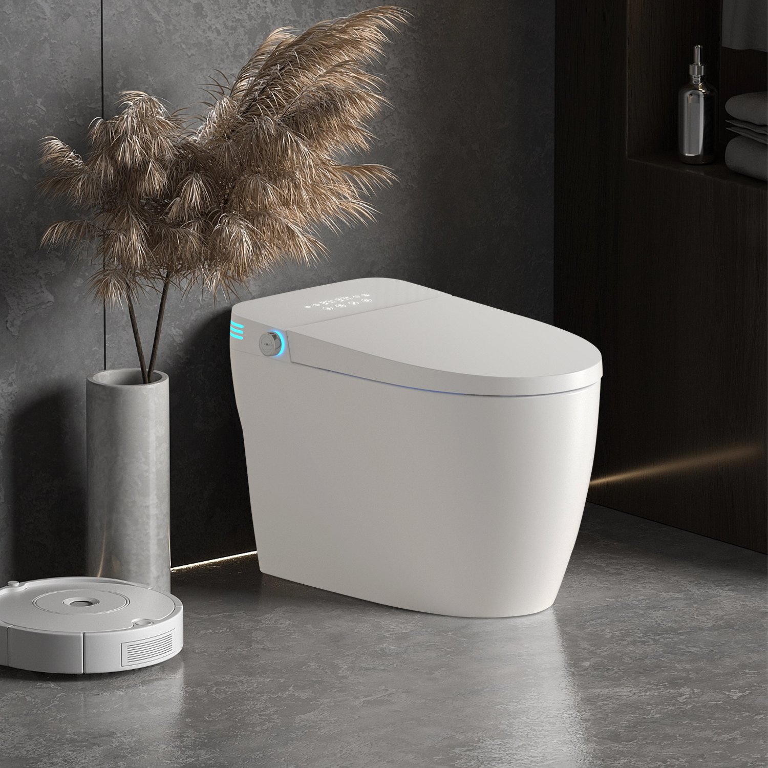 Tankless Smart Toilet With Bidet Built In, 1 Piece Bidet Toilet Seat, Auto Flush, Heated Seat, Warm Water And Dry, Adjustable Temp, Remote Control Side Know - White - Image 2