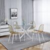 Dining Table With Cross Metal Leg And Tempered Glass, Modern Space Saving Kitchen Table For Living Room Legs - White - Image 4
