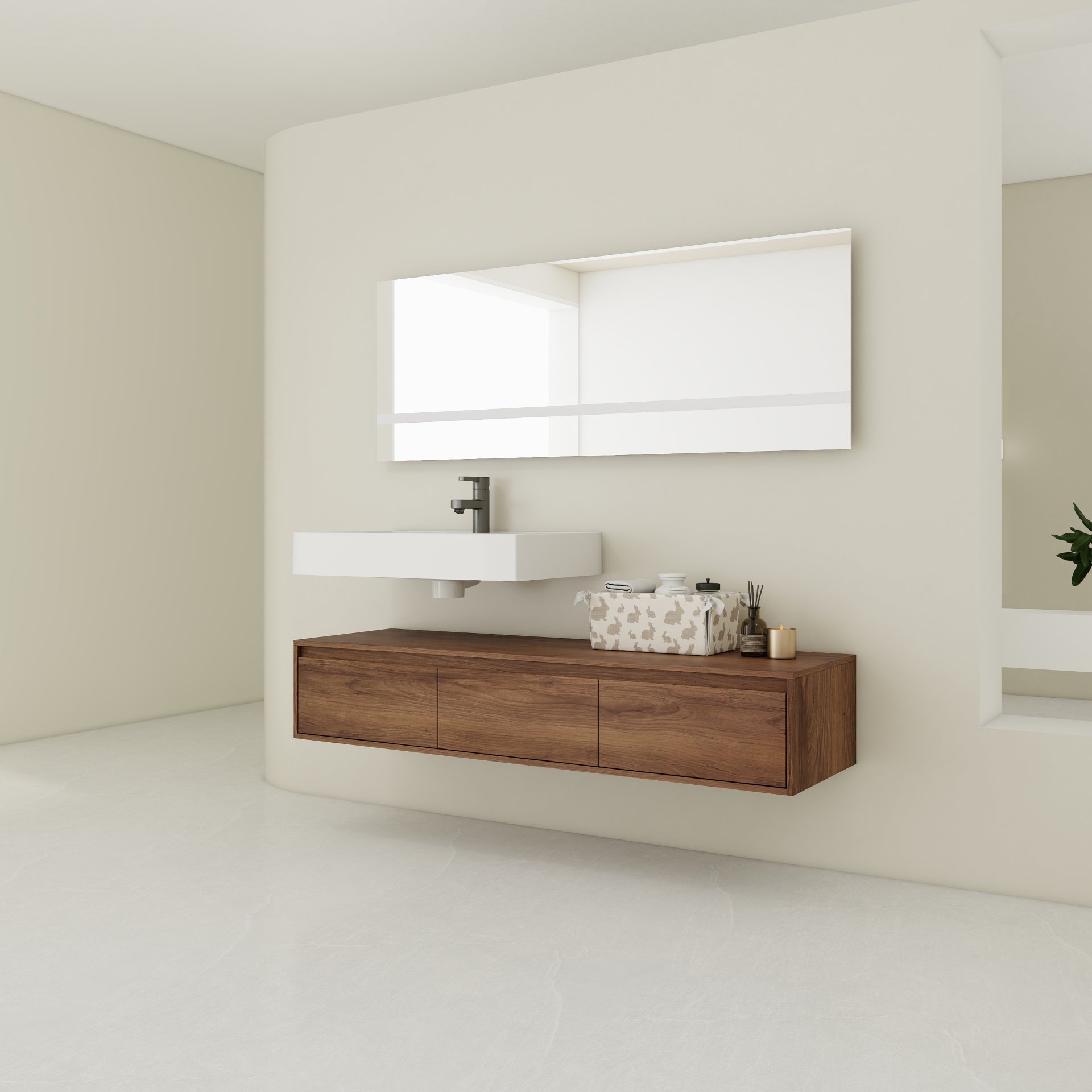 Modern Wall Mounted Bathroom Vanity With Resin Sink And Soft Close Drawer - Brown Ebony - Image 6