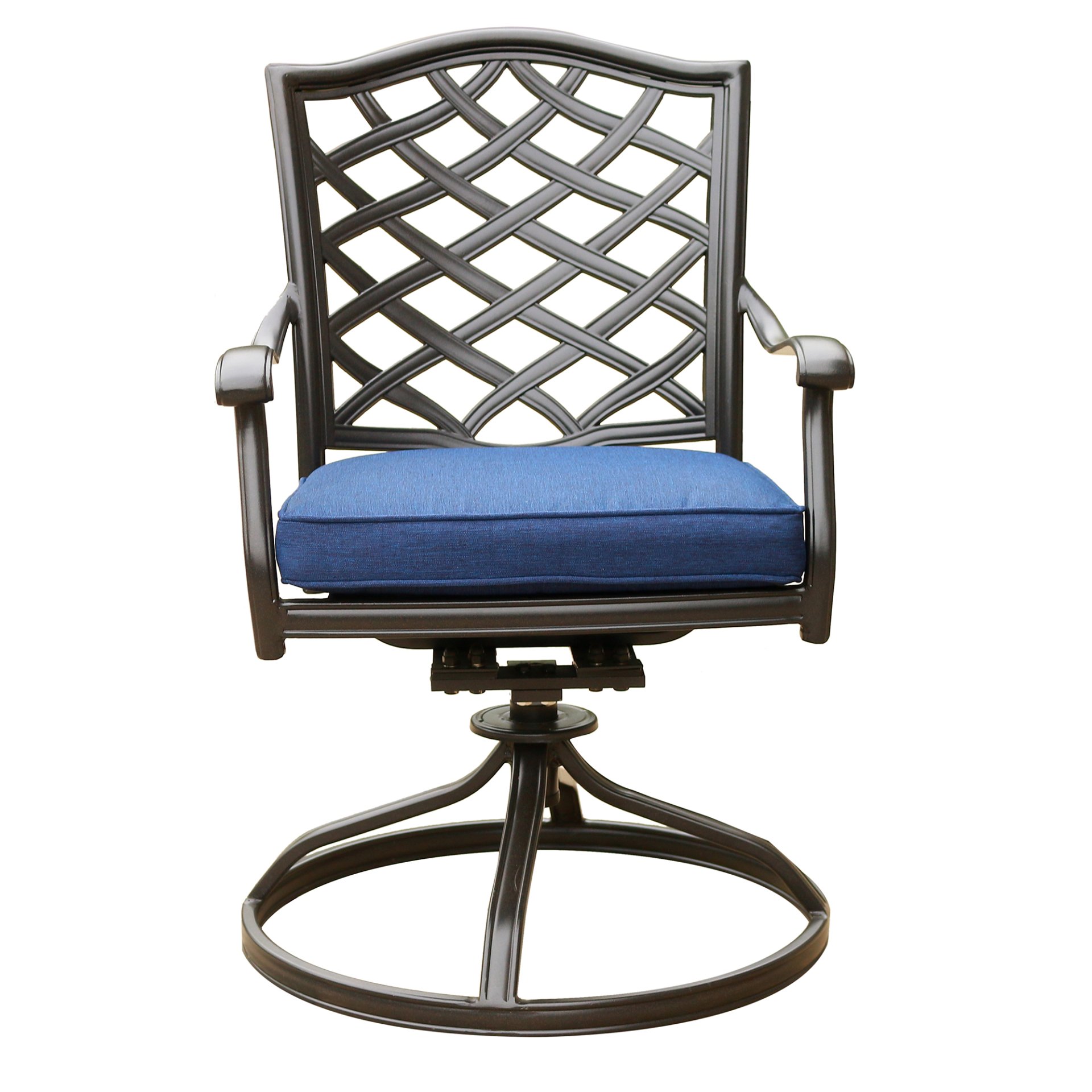 Outdoor Patio Aluminum Swivel Rocker Dining Chair With Cushion (Set of 2) - Navy Blue - Image 7