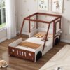Fun Play Design Twin Size Car Bed, Kids Platform Bed In Car Shaped For Kids Boys Girls Teens - White / Orange - Image 4