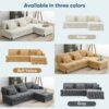 Modern L-Shaped Corduroy Sofa With Reversible Chaise, 4 Seat Upholstered Sectional Indoor Furniture, Convertible Sleeper Couch With Pillows - Gray - Image 18