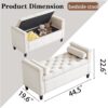 Storage Bench, Queen Velvet Button Bedside Bench, Entryway Living Room With Armrests, Nailhead Trim, Upholstered Bedroom Bench, Bedside Ottoman, Living Room, Entryway - Cream - Image 3