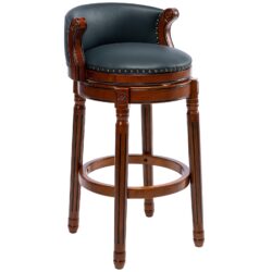 Cow Top Leather Wooden Bar Stool, 360 Degree Swivel Bar Height Chair With Backs For Home Kitchen - Dark Blue
