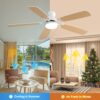 Indoor Modern 52" Ceiling Fan With Dimmable 6 Speed Wind 5 Blades Remote Control Reversible Dc Motor With LED Light - White - Image 8