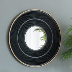 Round Carter Wooden Mirror WithIron Frame Neutral Colorway Wall Decor For Live Space - Golden Black
