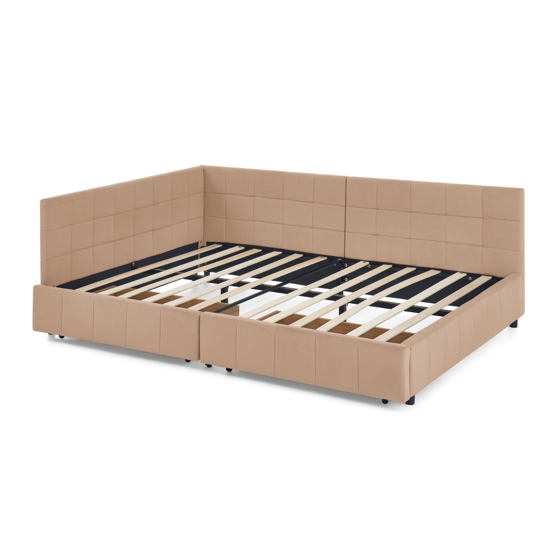 Mid Century Upholstered Tufted Full Size Storage Bed Frame With Backrest And Armrests - Pink - Image 12