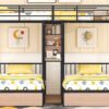 Full Over Twin & Twin Triple Bunk Bed With Drawers, Multi-Functional Frame With Desks And Shelves In The Middle - Black - Image 18