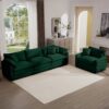 Mid Century Modern Sectional Set 3 Seater & Single Seater With Arm & Throw Pillows - Green - Image 16