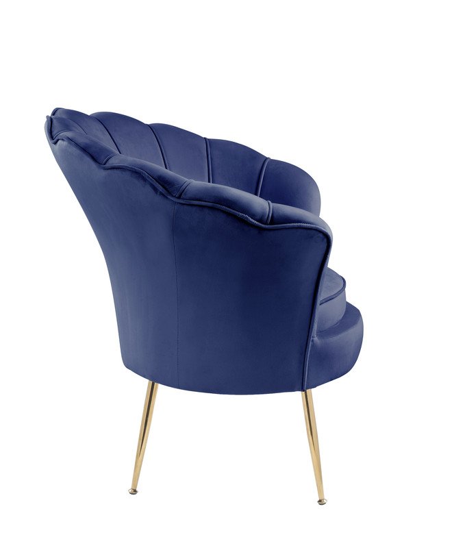 Angelina - Velvet Scalloped Back Barrel Accent Chair With Metal Legs - Blue - Image 4
