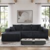 Modular L Shaped Sectional Sofa, Convertible Couch With Chaise Corduroy - Black - Image 2
