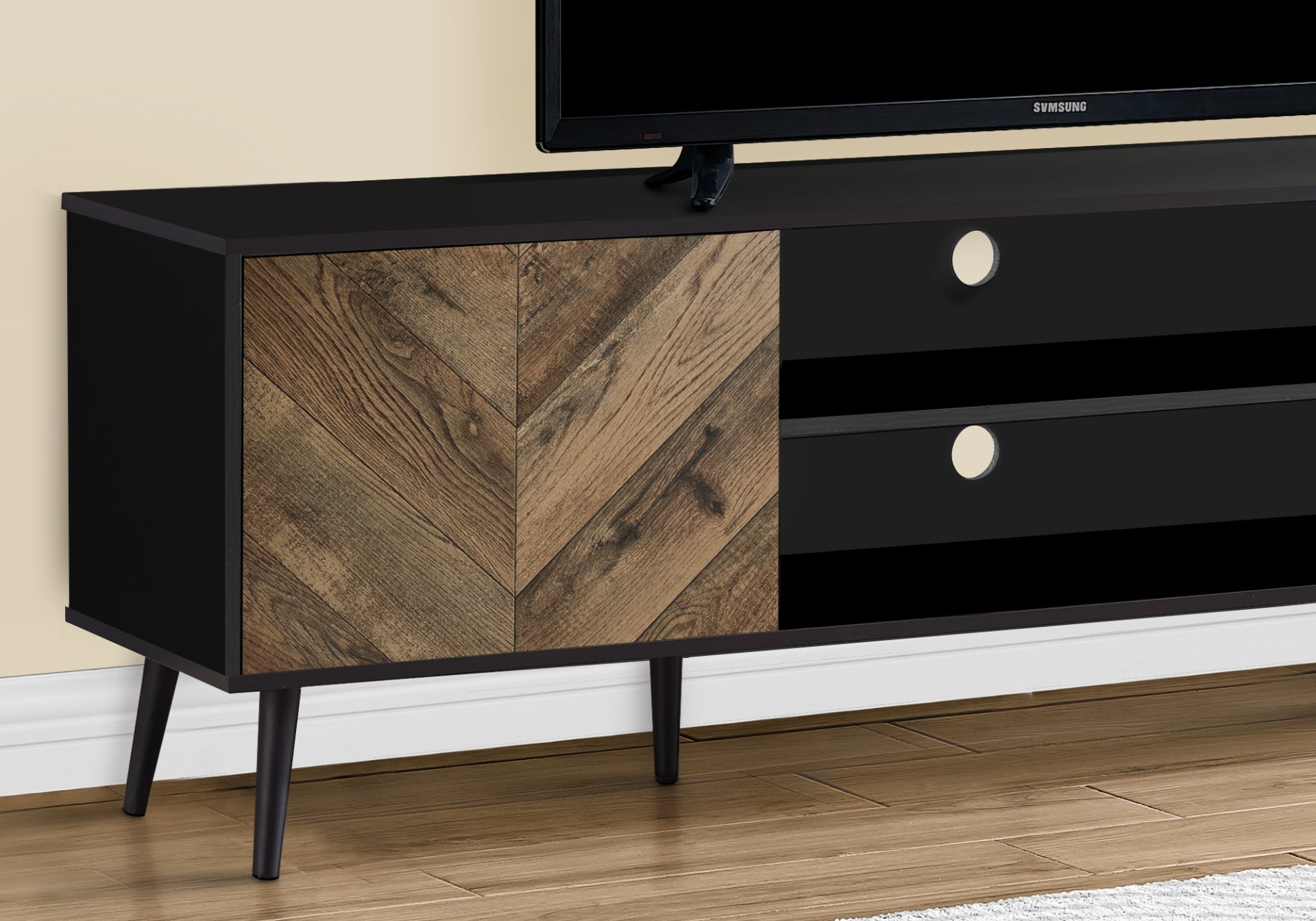 TV Stand, Console, Media Entertainment Center, Storage Cabinet, Modern Design - Black - Image 3